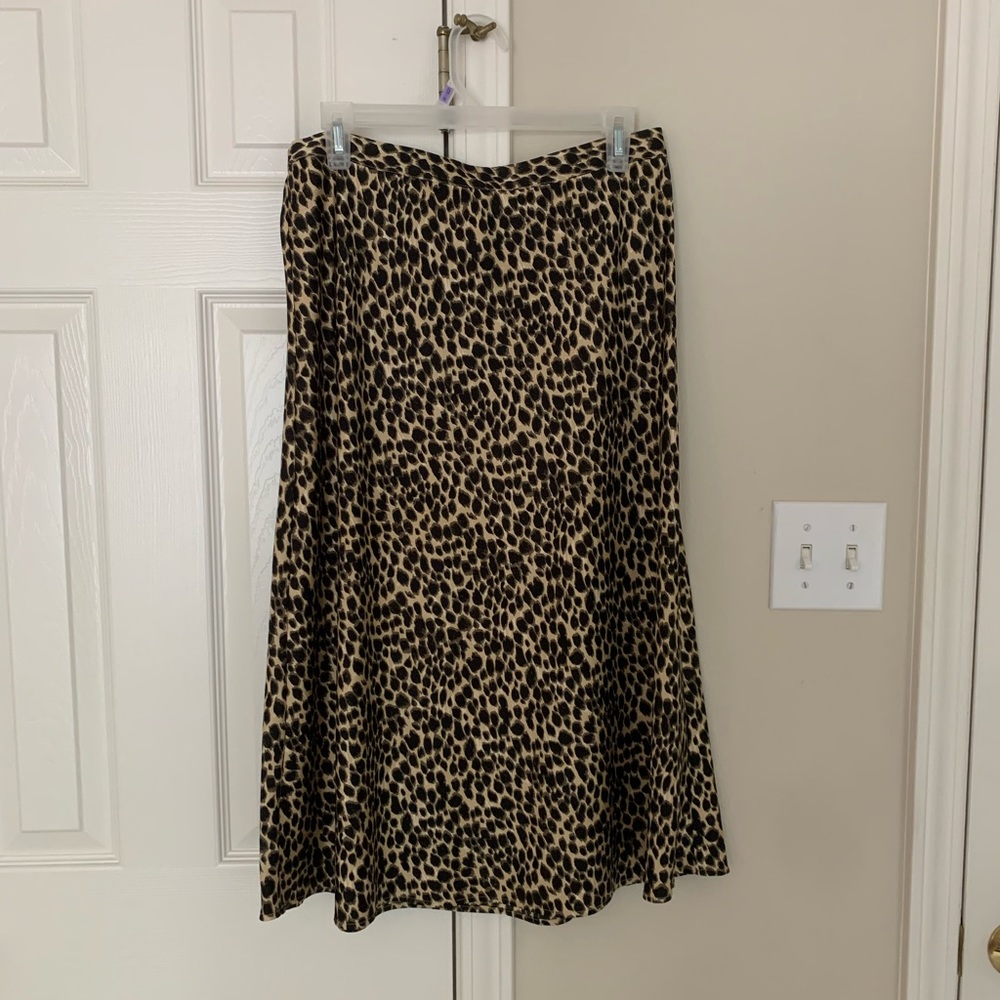 J. Crew Leopard Print Satin Midi Skirt